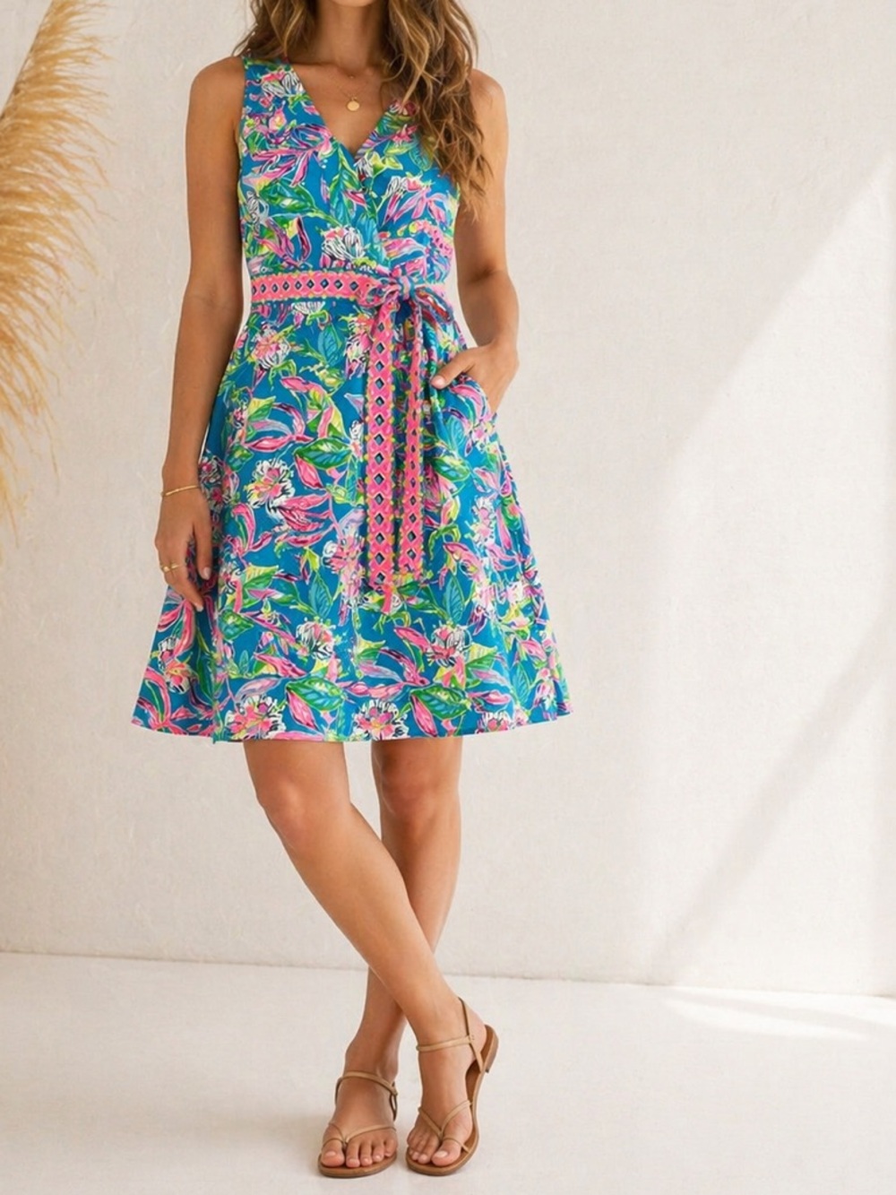 Lilly Pulitzer Floral Wrap Dress, Tropical Print, Size M - Summer Preppy Style - Picture 1 of 9